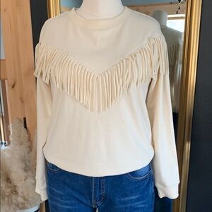 a.n.a Cream Ruffled Sweatshirt with Cozy Style